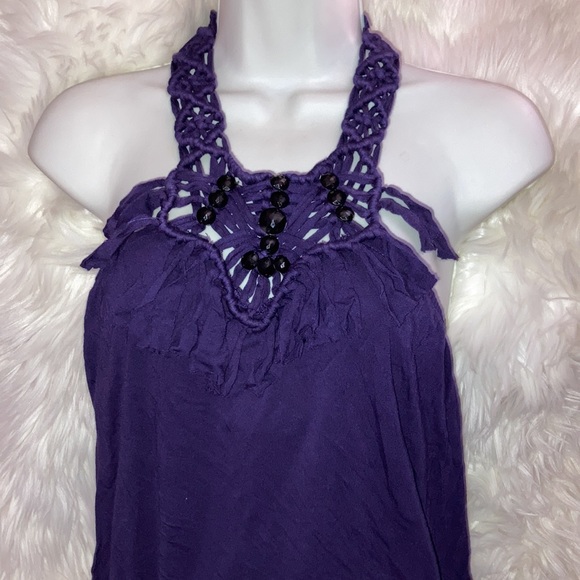 BEBE Purple Braided Fringe Beads Halter Top Shelf Bra Top M - Picture 14 of 16